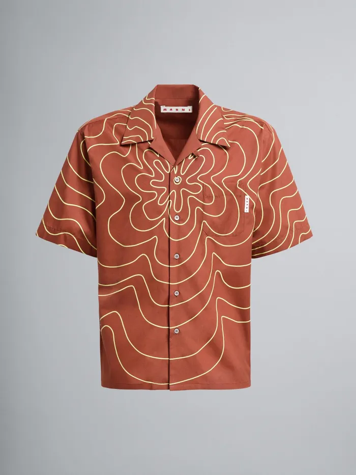 Marni Orange Brown Vibrating Flower Poplin Bowling Shirt Clay Mens Shirts