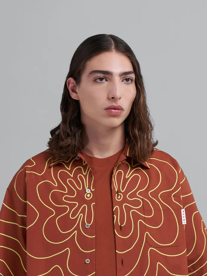 Marni Orange Brown Vibrating Flower Poplin Bowling Shirt Clay Mens Shirts Marni Orange Brown Vibrating Flower Poplin Bowling Shirt Clay Mens Shirts