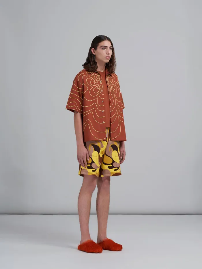 Marni Orange Brown Vibrating Flower Poplin Bowling Shirt Clay Mens Shirts Marni Orange Brown Vibrating Flower Poplin Bowling Shirt Clay Mens Shirts