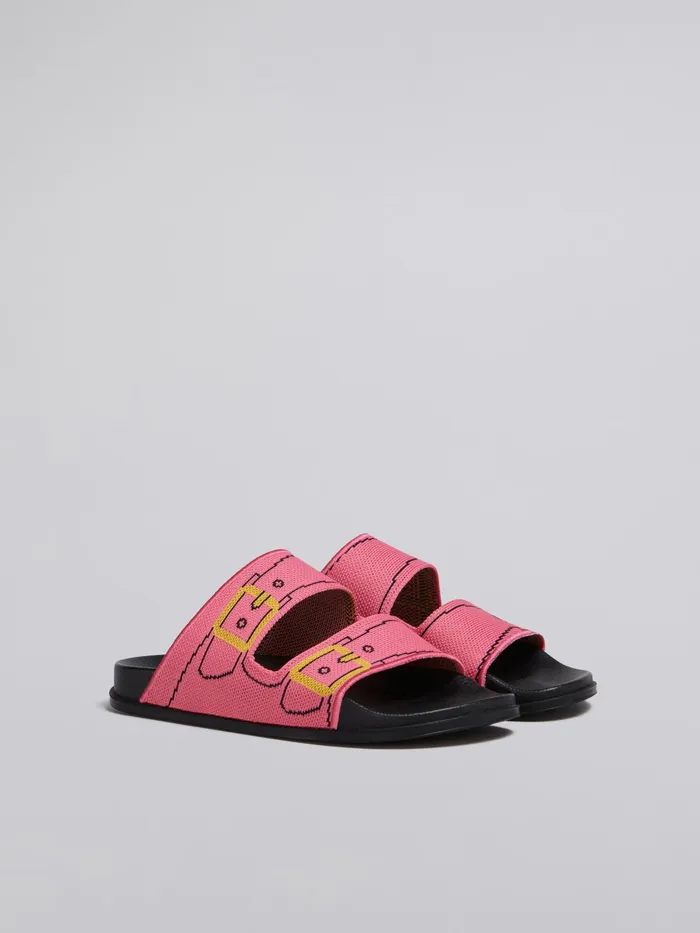 Marni Pink Trompe L039il Jacquard Twostrap Slide Fuchsia Fluo Womens Sandals and Wedges Marni Pink Trompe L039il Jacquard Twostrap Slide Fuchsia Fluo Womens Sandals and Wedges