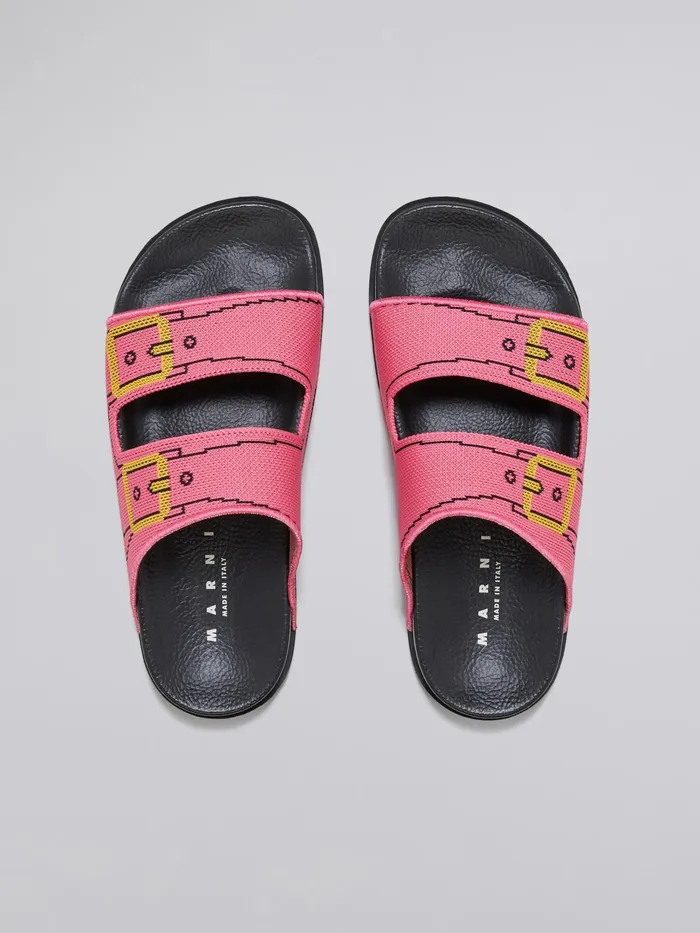 Marni Pink Trompe L039il Jacquard Twostrap Slide Fuchsia Fluo Womens Sandals and Wedges Marni Pink Trompe L039il Jacquard Twostrap Slide Fuchsia Fluo Womens Sandals and Wedges