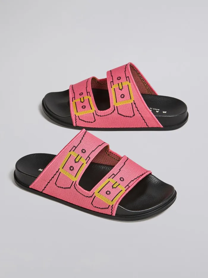 Marni Pink Trompe L039il Jacquard Twostrap Slide Fuchsia Fluo Womens Sandals and Wedges Marni Pink Trompe L039il Jacquard Twostrap Slide Fuchsia Fluo Womens Sandals and Wedges