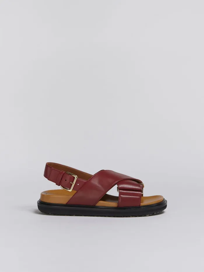 Marni Red Leather Fussbett Wine Womens Sandals and Wedges