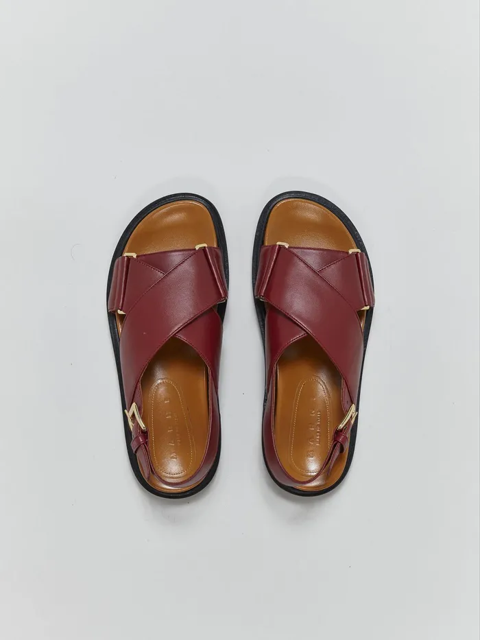 Marni Red Leather Fussbett Wine Womens Sandals and Wedges Marni Red Leather Fussbett Wine Womens Sandals and Wedges