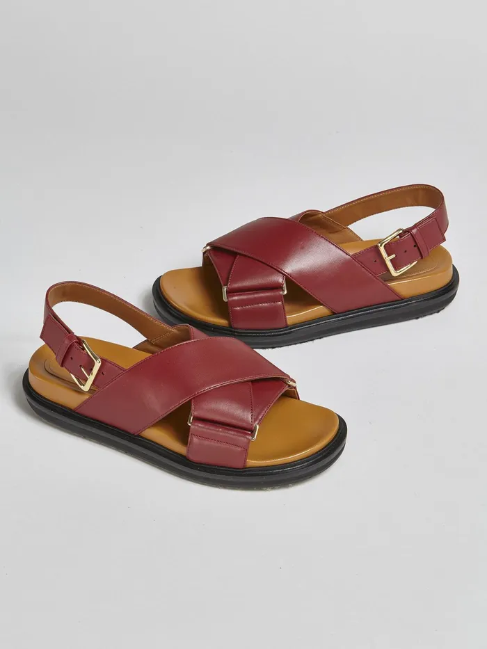 Marni Red Leather Fussbett Wine Womens Sandals and Wedges Marni Red Leather Fussbett Wine Womens Sandals and Wedges