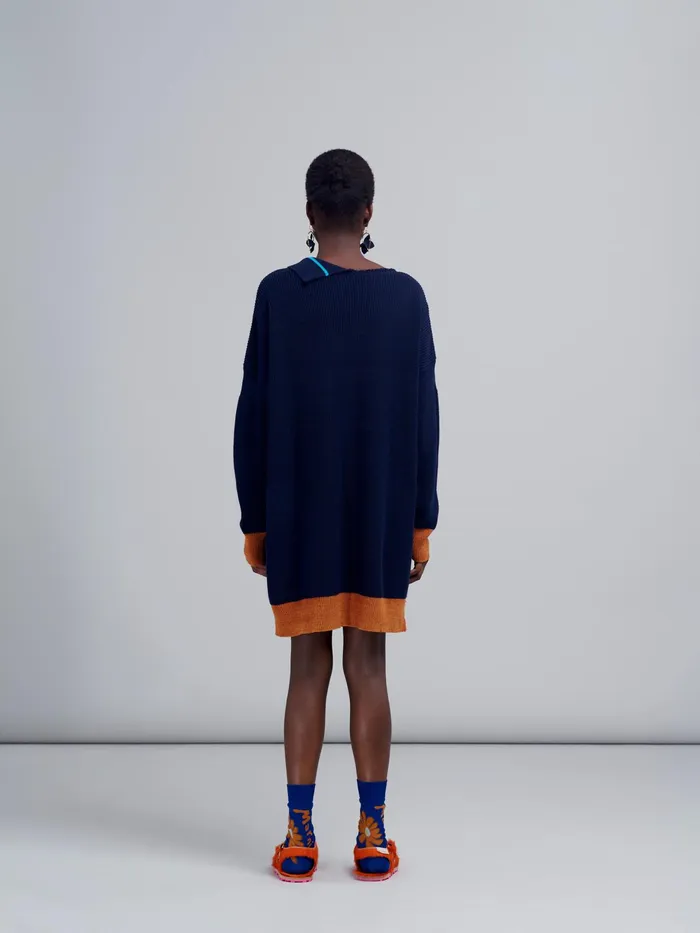 Marni Ribbed Bio Cotton And Wool Knit Dress Light Navy Womens Dresses Marni Ribbed Bio Cotton And Wool Knit Dress Light Navy Womens Dresses