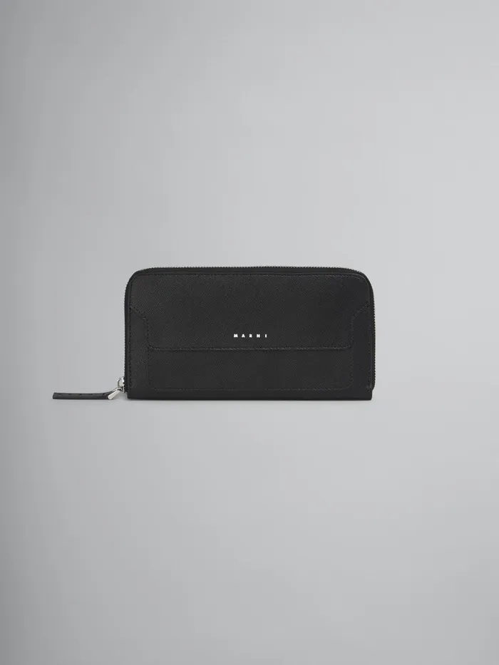 Marni Saffiano Leather Ziparound Wallet Black Mens Wallets and Small Leather Goods