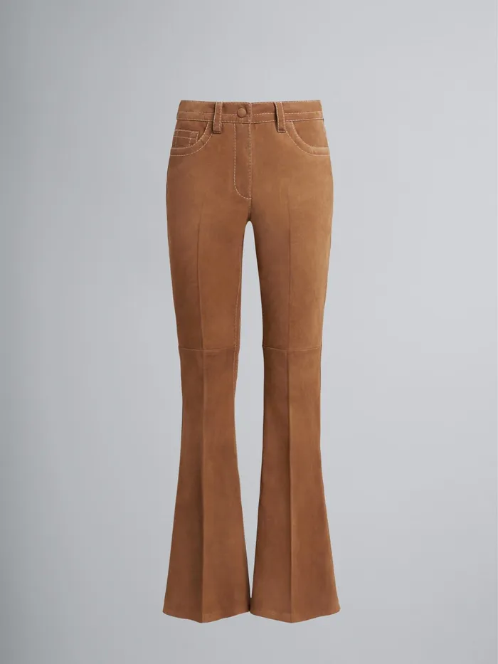 Marni Suede Natural Nappa Trousers Maroon Womens Pants