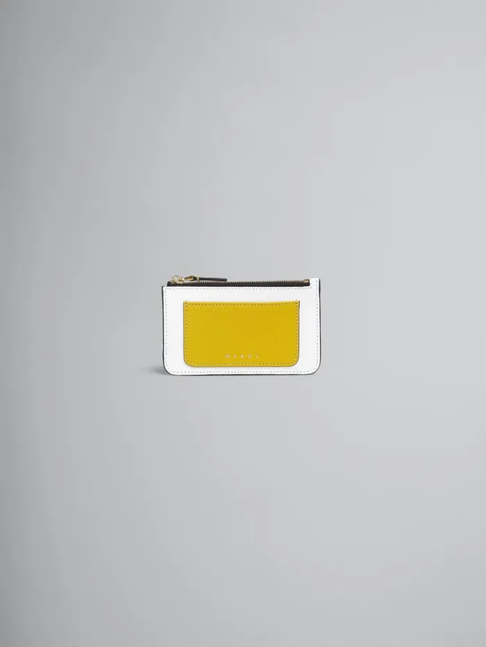 Marni Tone On Tone Yellow White Saffiano Leather Card Case Light Topaz Womens Wallets and Small Leather Goods