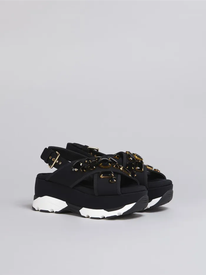 Marni Wedge In Technical Fabric Black Womens Sandals and Wedges Marni Wedge In Technical Fabric Black Womens Sandals and Wedges