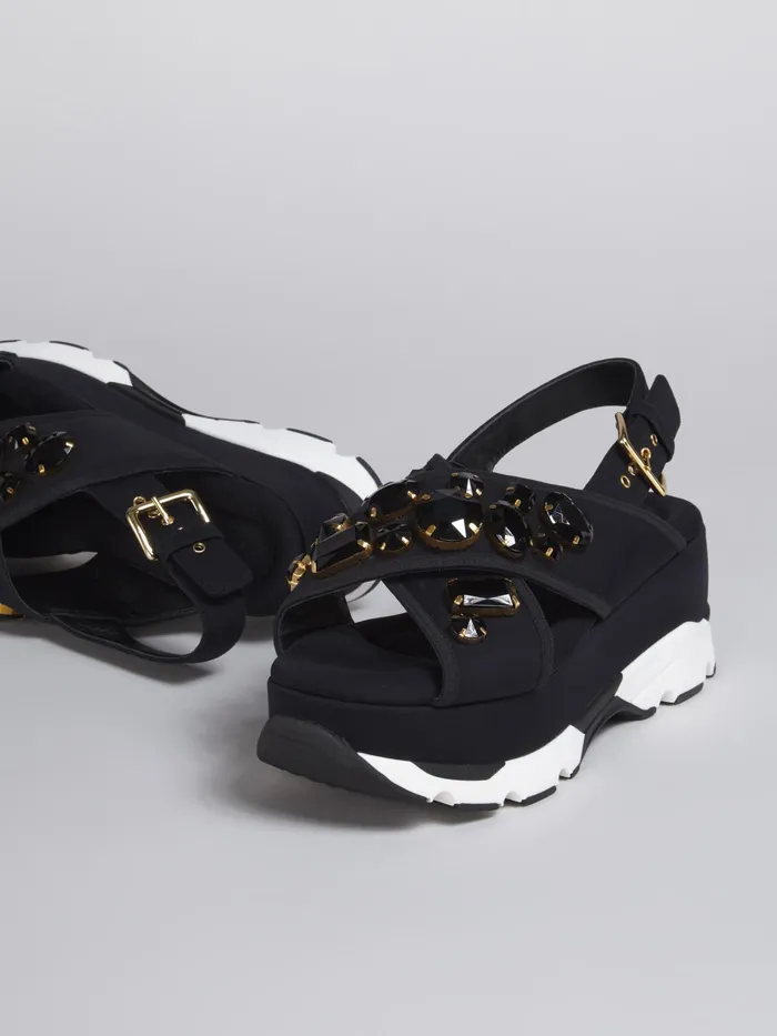 Marni Wedge In Technical Fabric Black Womens Sandals and Wedges Marni Wedge In Technical Fabric Black Womens Sandals and Wedges