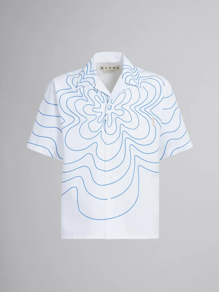 Marni White Vibrating Flower Poplin Bowling Shirt Lily White Mens Shirts