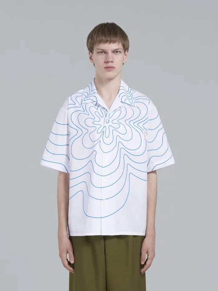 Marni White Vibrating Flower Poplin Bowling Shirt Lily White Mens Shirts Marni White Vibrating Flower Poplin Bowling Shirt Lily White Mens Shirts
