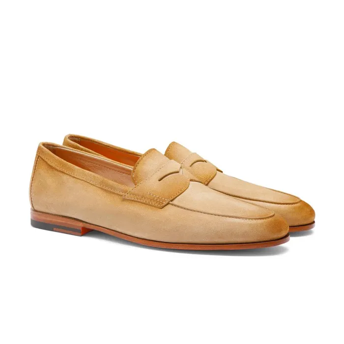 Men Beige Suede Carlo Loafer Santoni Loafers