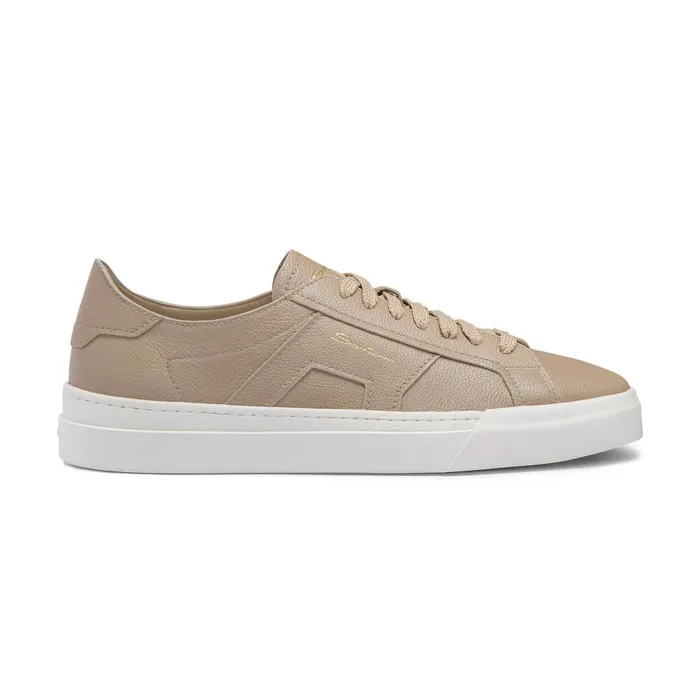 Men Beige Tumbled Leather Double Buckle Sneaker Santoni Sneakers