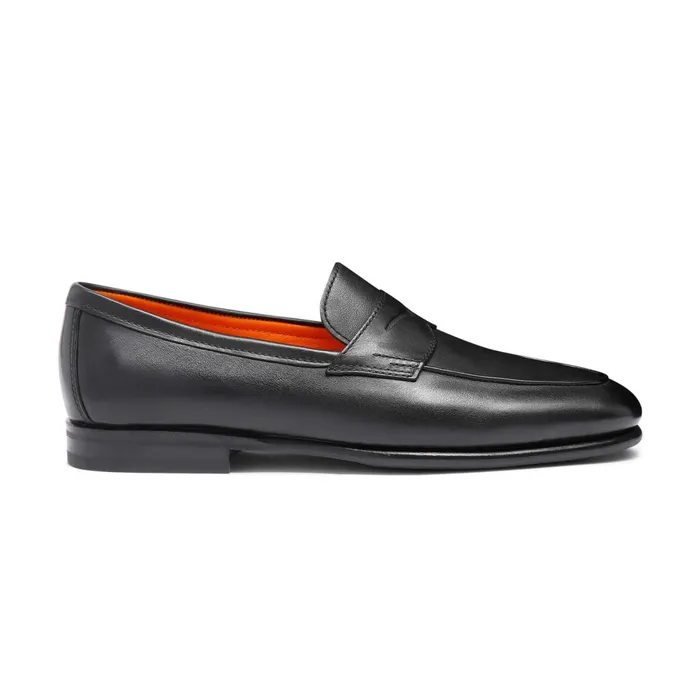 Men Black Leather Carlo Loafer Santoni Loafers
