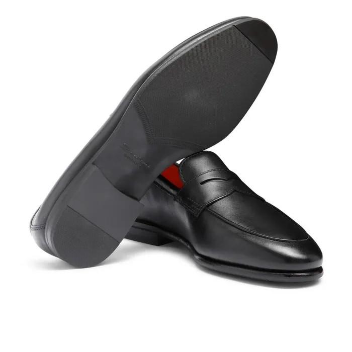 Men Black Leather Carlo Loafer Santoni Loafers