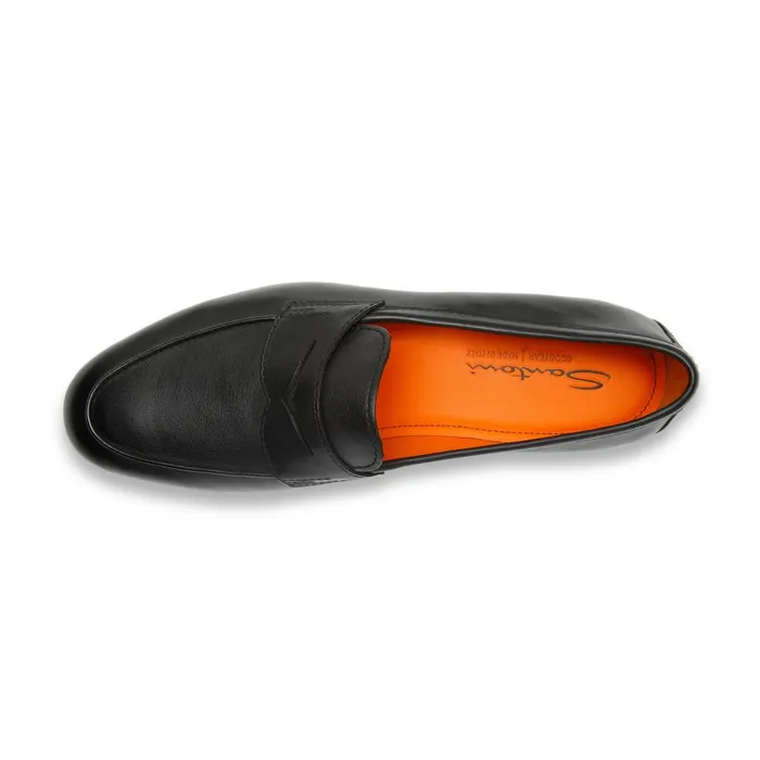 Men Black Leather Carlo Loafer Santoni Loafers