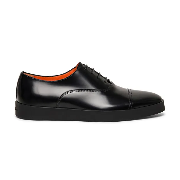 Men Black Shiny Leather Derby Shoe Santoni LaceUps