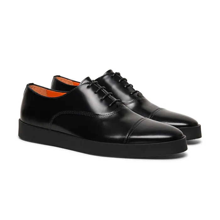 Men Black Shiny Leather Derby Shoe Santoni LaceUps