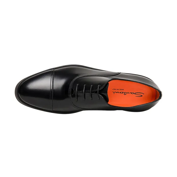 Men Black Shiny Leather Derby Shoe Santoni LaceUps