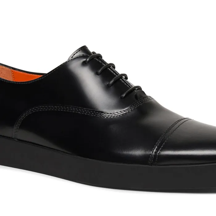 Men Black Shiny Leather Derby Shoe Santoni LaceUps