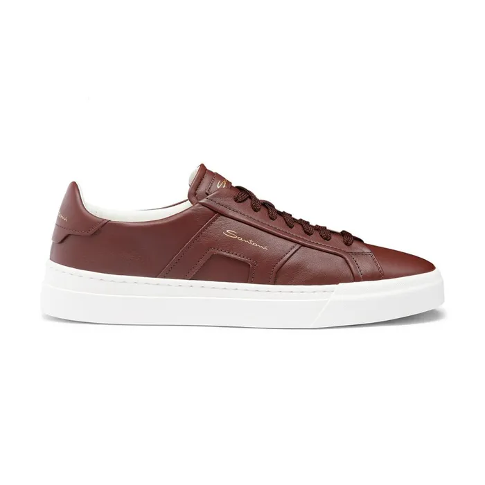 Men Burgundy Leather Double Buckle Sneaker Santoni Sneakers