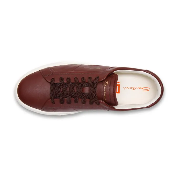 Men Burgundy Leather Double Buckle Sneaker Santoni Sneakers