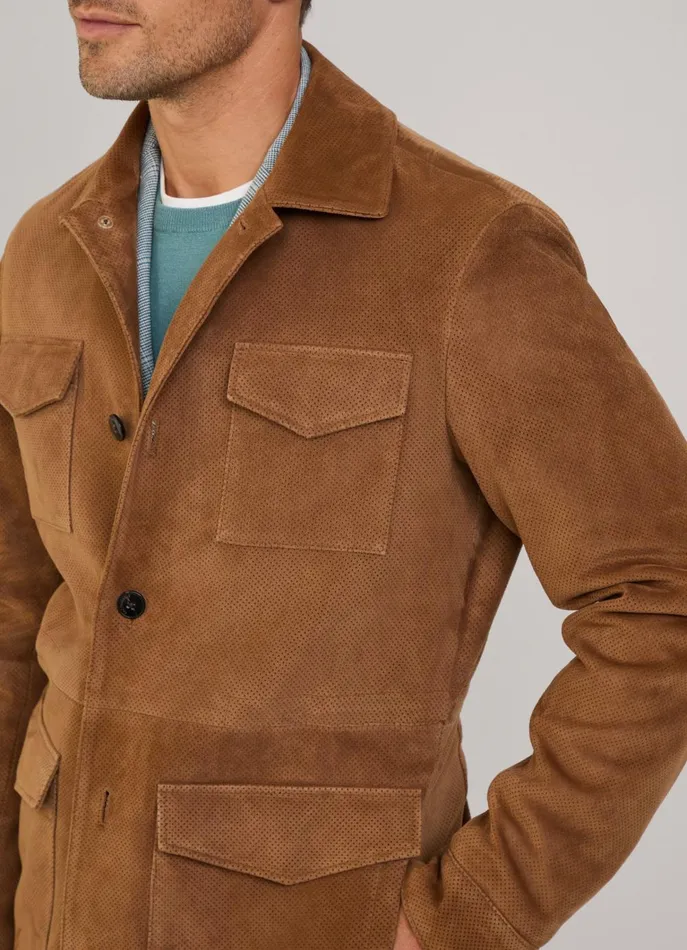 Men Coats and Jackets Faonnable Suede Safari Jacket Chocolate Brown