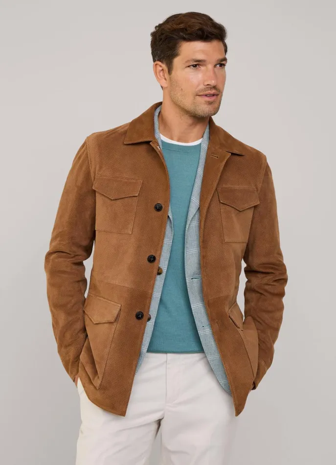 Men Coats and Jackets Faonnable Suede Safari Jacket Chocolate Brown