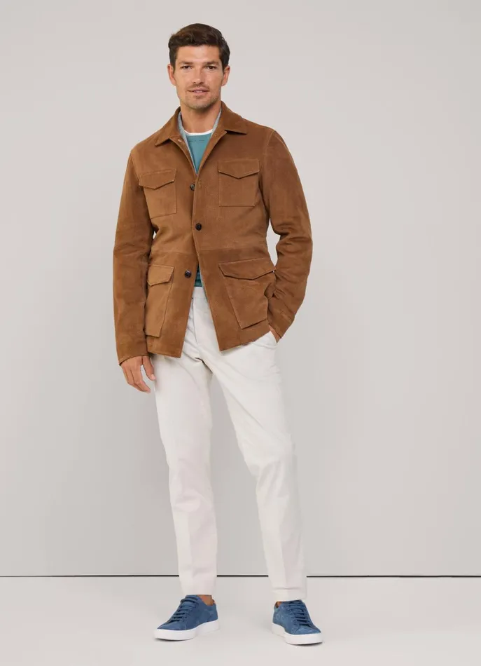 Men Coats and Jackets Faonnable Suede Safari Jacket Chocolate Brown