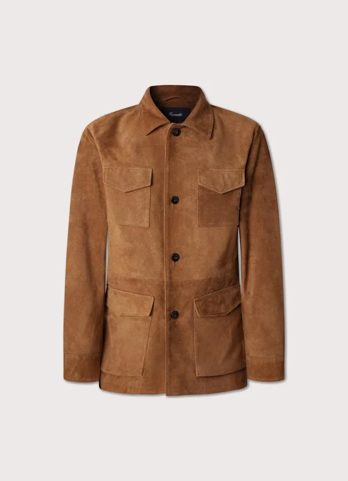 Men Coats and Jackets Faonnable Suede Safari Jacket Chocolate Brown