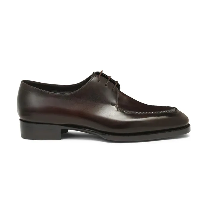 Men Dark Brown Leather Derby Shoe Santoni LaceUps