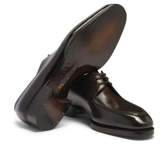 Men Dark Brown Leather Derby Shoe Santoni LaceUps