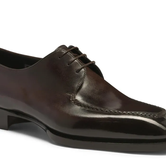 Men Dark Brown Leather Derby Shoe Santoni LaceUps