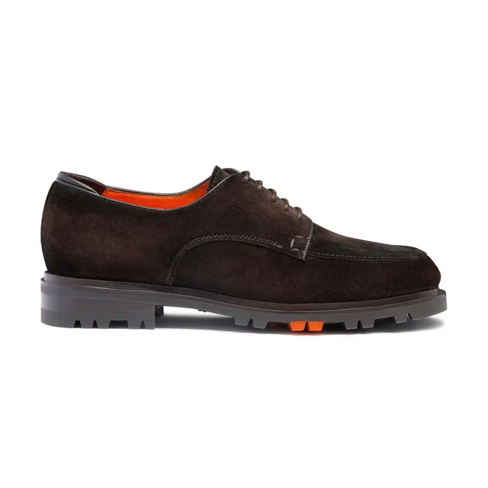 Men Dark Brown Suede Derby Shoe Santoni LaceUps