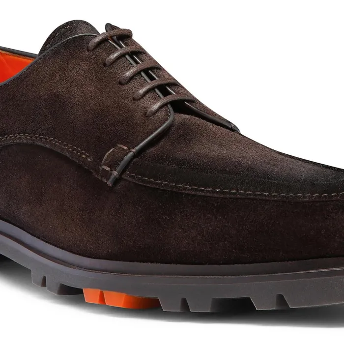 Men Dark Brown Suede Derby Shoe Santoni LaceUps