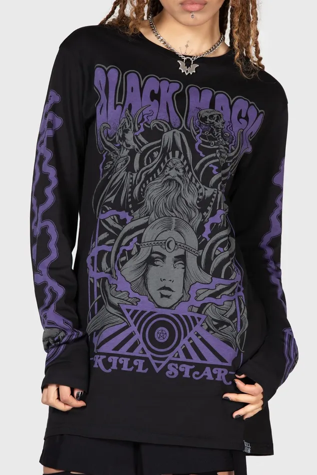 Men Graphic Tops Killstar Blac Magick Long Sleeve Top