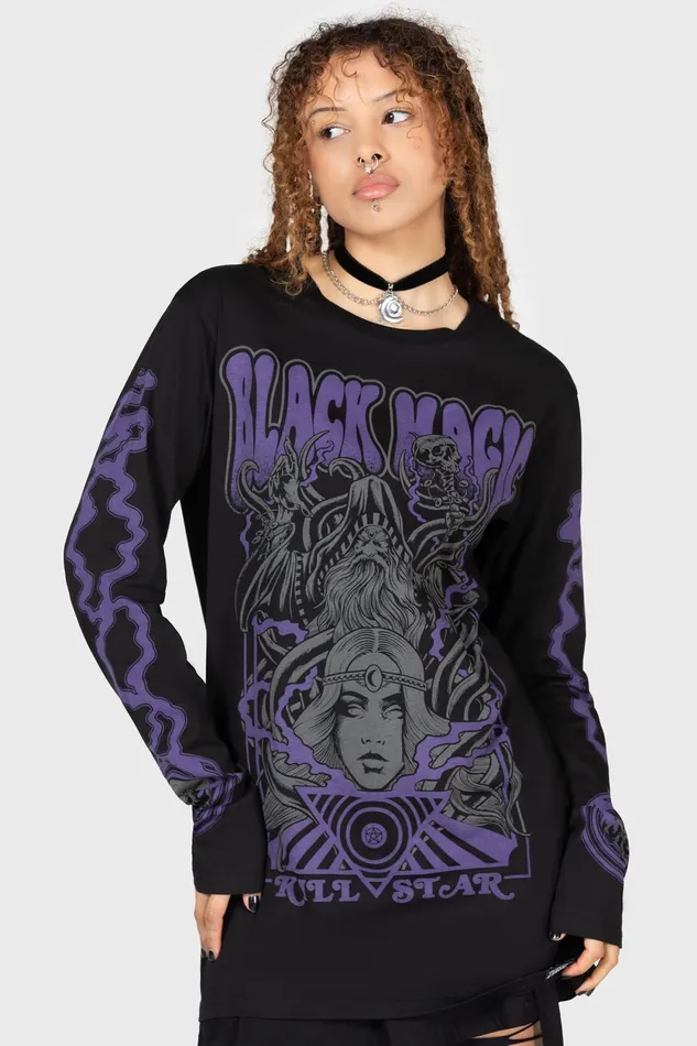 Men Graphic Tops Killstar Blac Magick Long Sleeve Top