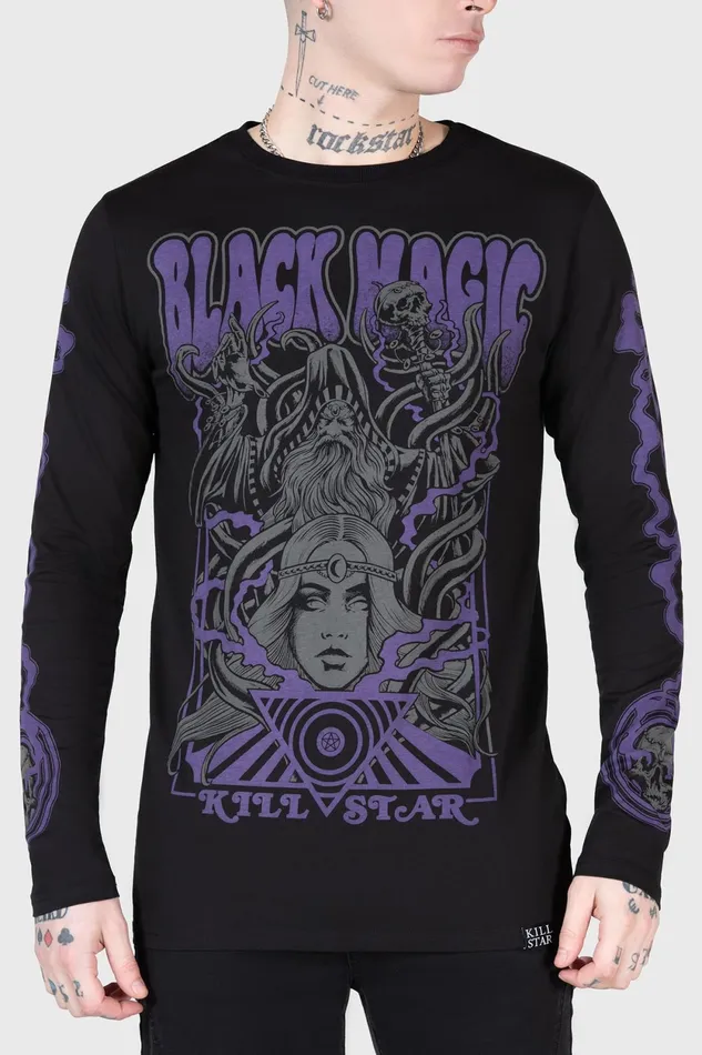 Men Graphic Tops Killstar Blac Magick Long Sleeve Top
