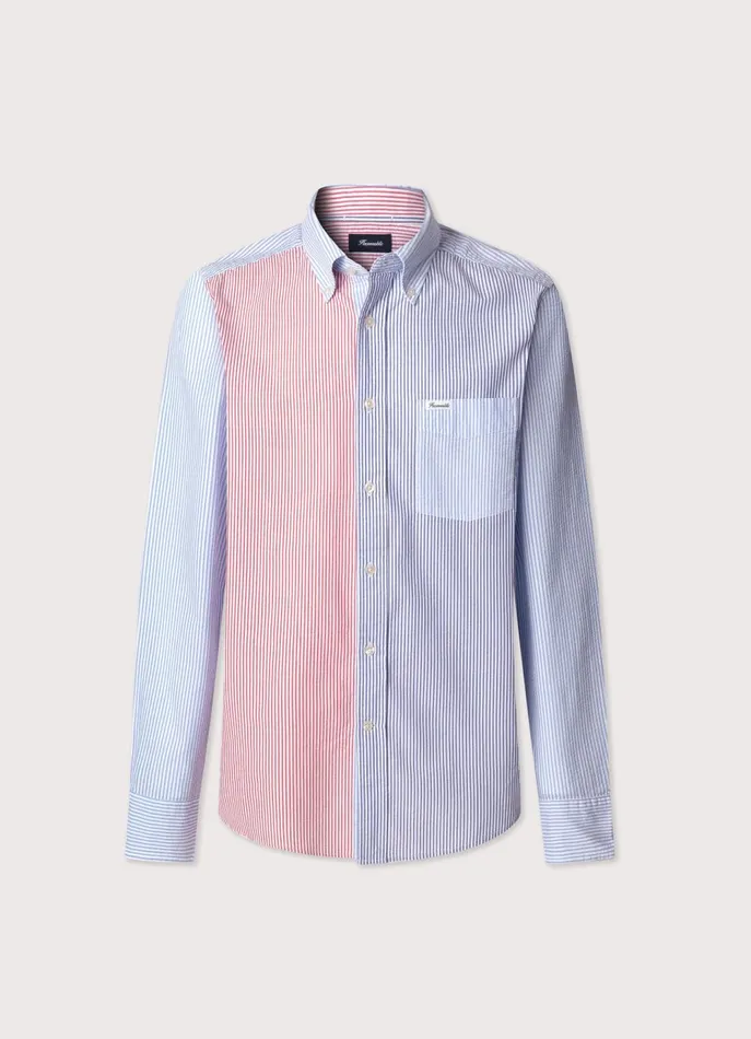 Men Iconic Shirts Faonnable Regular Fit Bengal Striped Seersucker Shirt Naval Blue