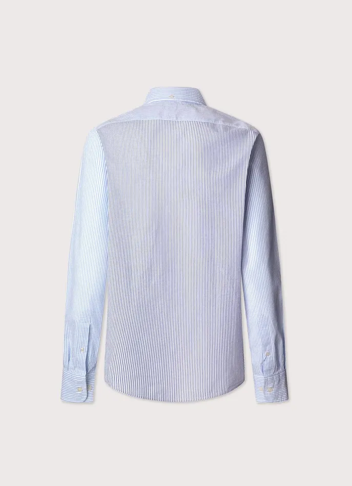 Men Iconic Shirts Faonnable Regular Fit Bengal Striped Seersucker Shirt Naval Blue