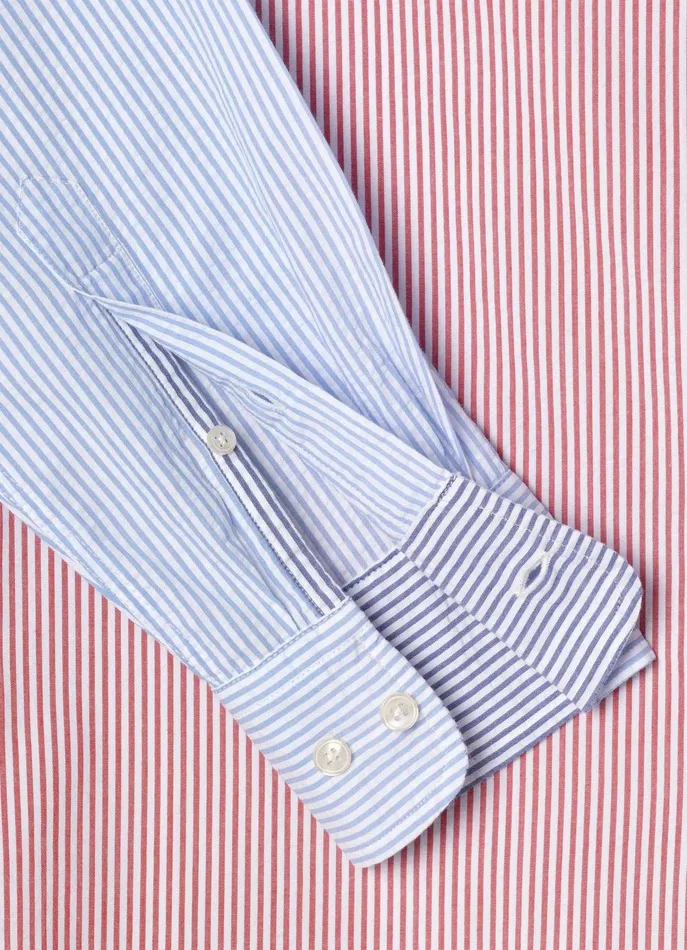Men Iconic Shirts Faonnable Regular Fit Bengal Striped Seersucker Shirt Naval Blue