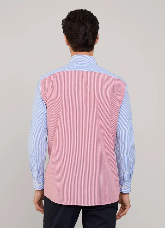 Men Iconic Shirts Faonnable Regular Fit Colour Block Poplin Shirt Naval Blue