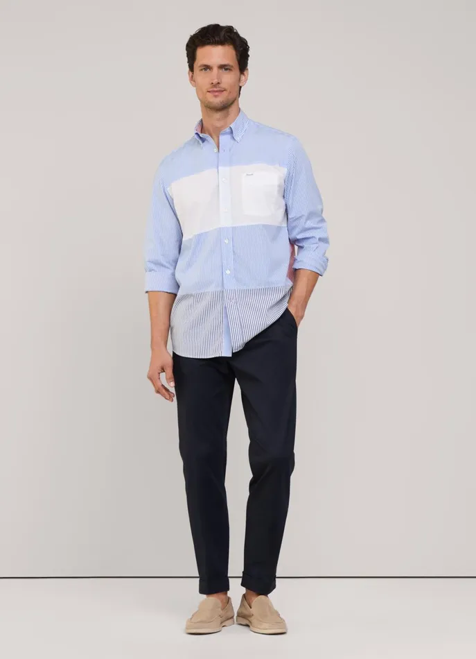 Men Iconic Shirts Faonnable Regular Fit Colour Block Poplin Shirt Naval Blue