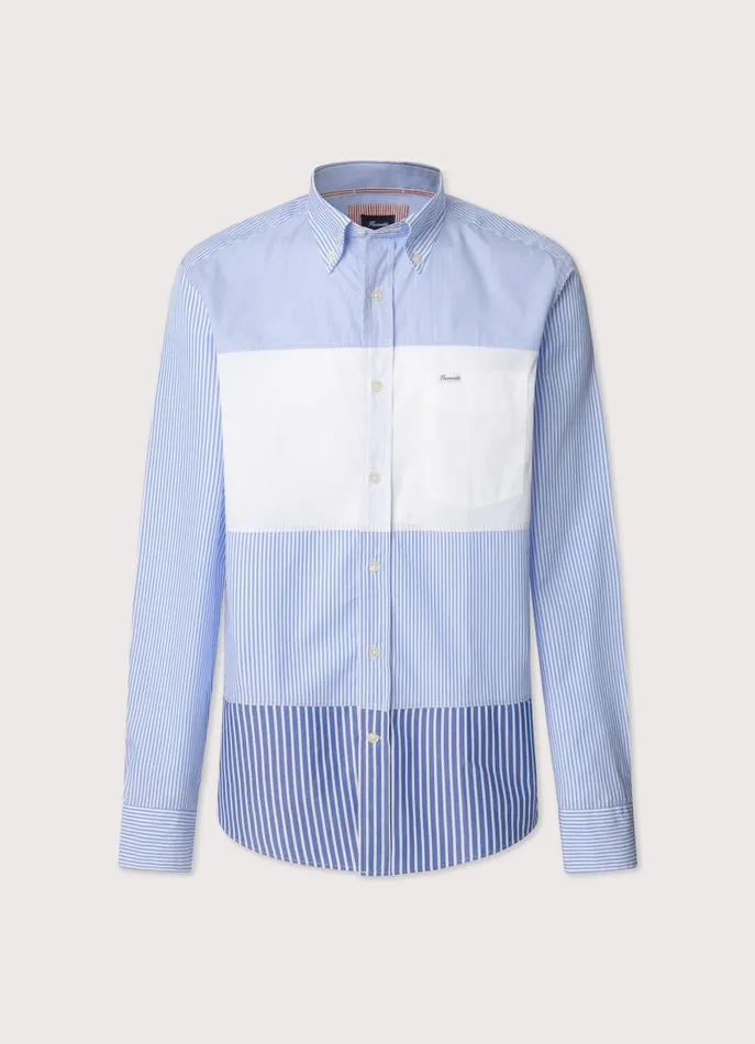 Men Iconic Shirts Faonnable Regular Fit Colour Block Poplin Shirt Naval Blue