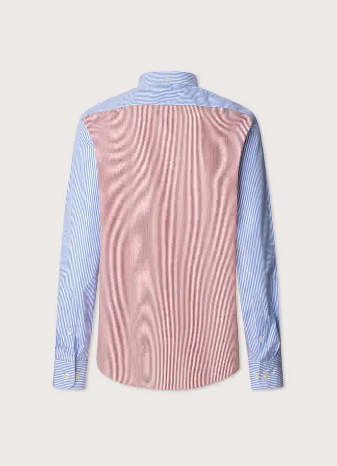 Men Iconic Shirts Faonnable Regular Fit Colour Block Poplin Shirt Naval Blue