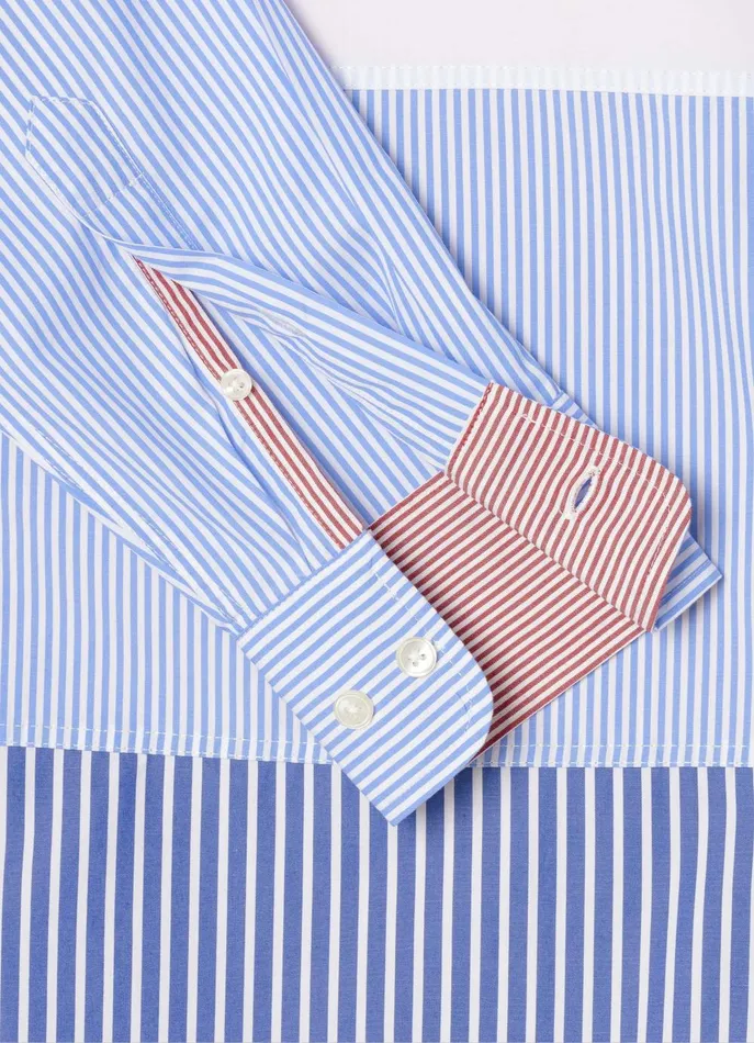Men Iconic Shirts Faonnable Regular Fit Colour Block Poplin Shirt Naval Blue