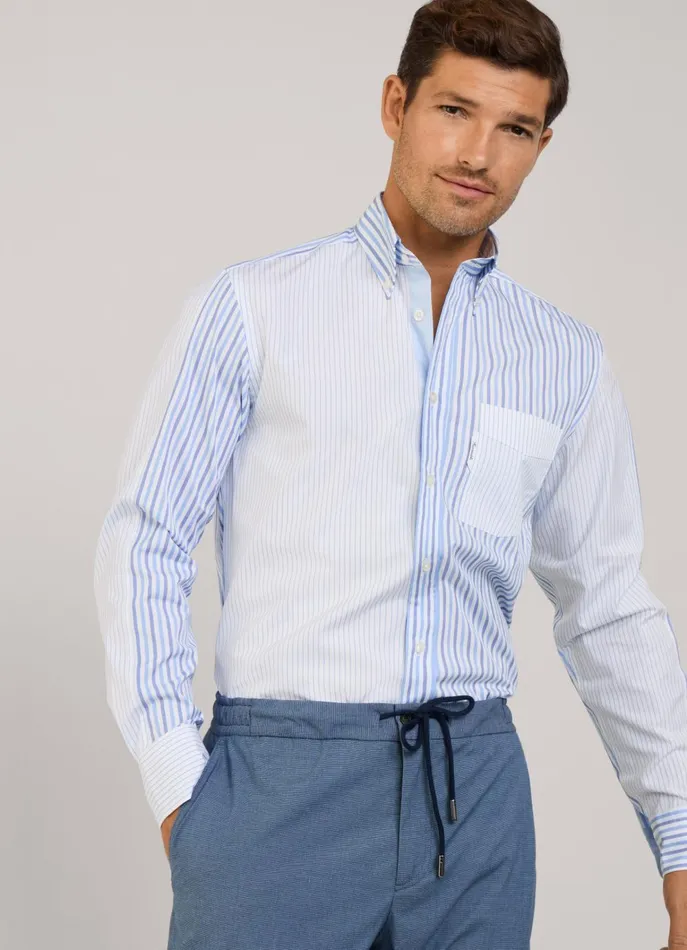 Men Iconic Shirts Faonnable Regular Fit Striped Poplin Shirt Bluewhite