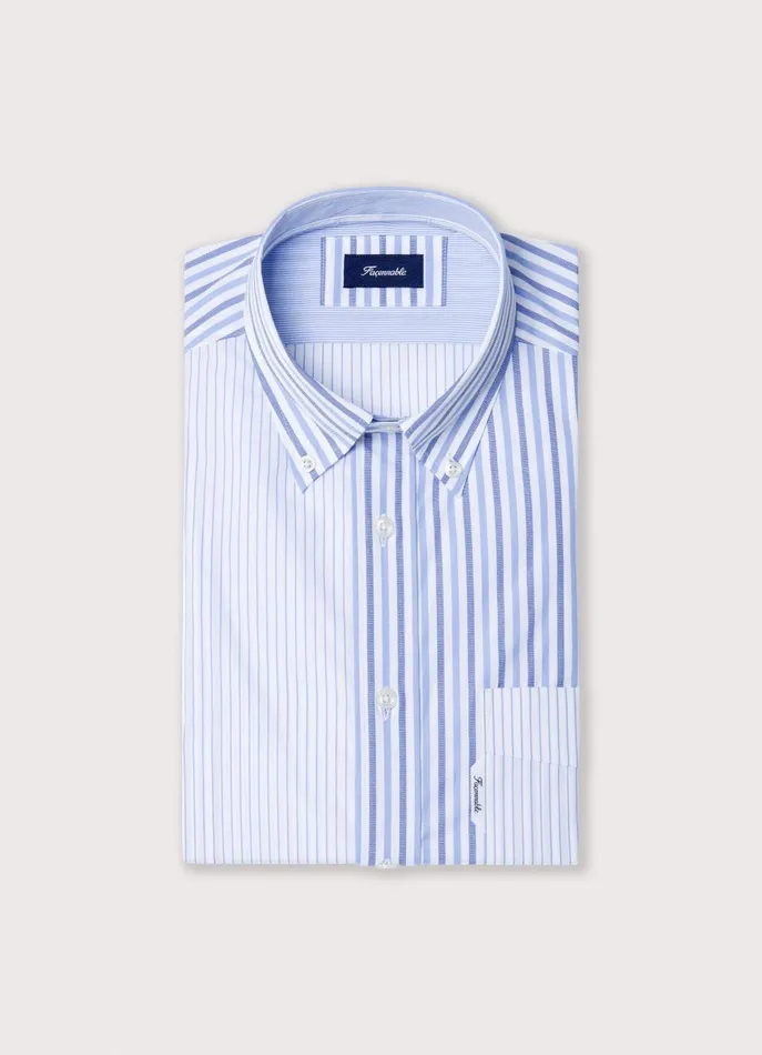 Men Iconic Shirts Faonnable Regular Fit Striped Poplin Shirt Bluewhite